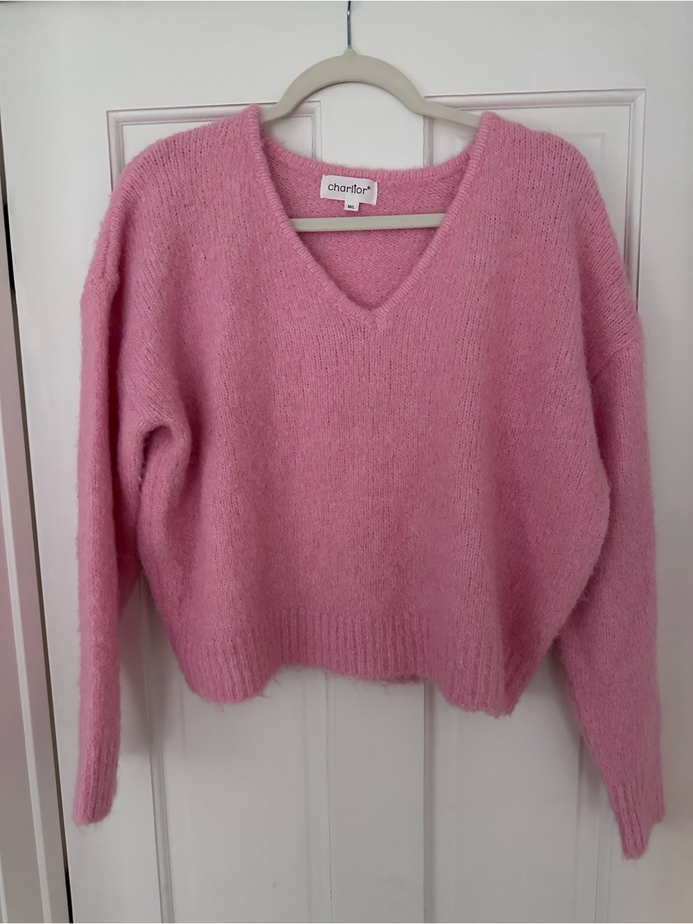 Charlior Pink V-Neck Cozy Women's Sweater